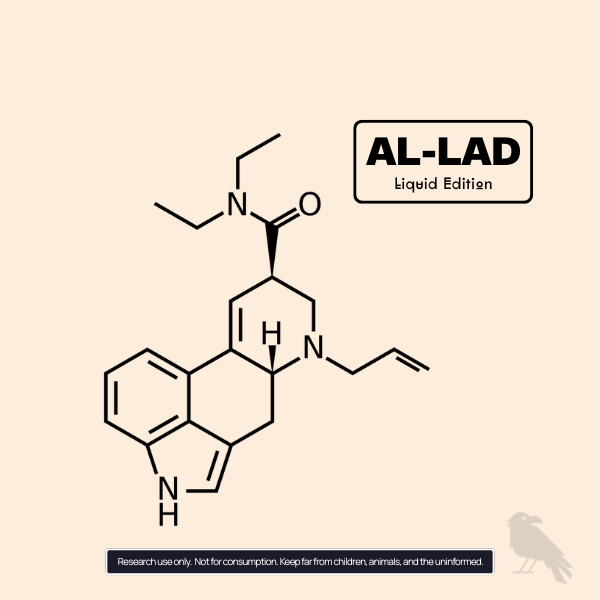 AL-LAD molecule – 100mcg liquid lysergamide structure compared to blotter