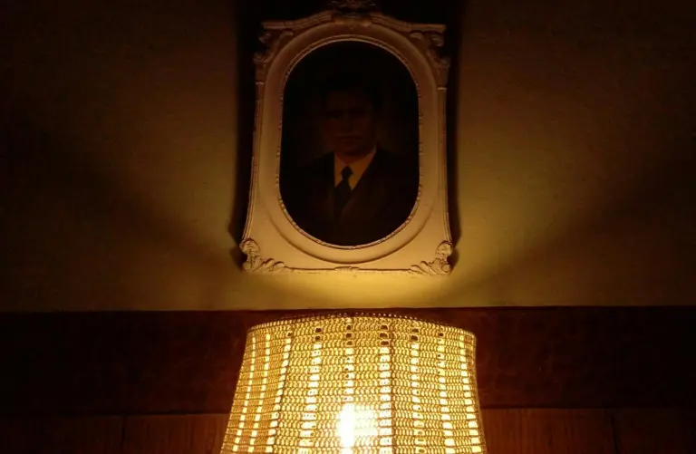 Cup of herbal infusion with glass teapot and herbs